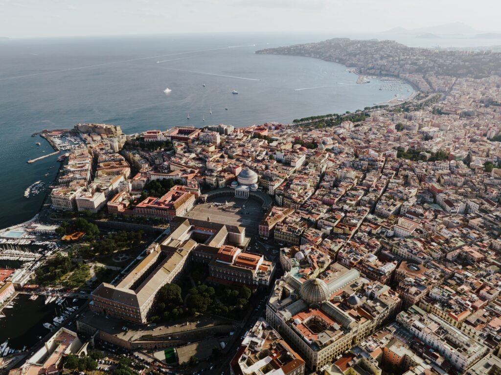 Aerial view of Naples, Italy, featured in the What is New In Italy monthly Google Earth tour
