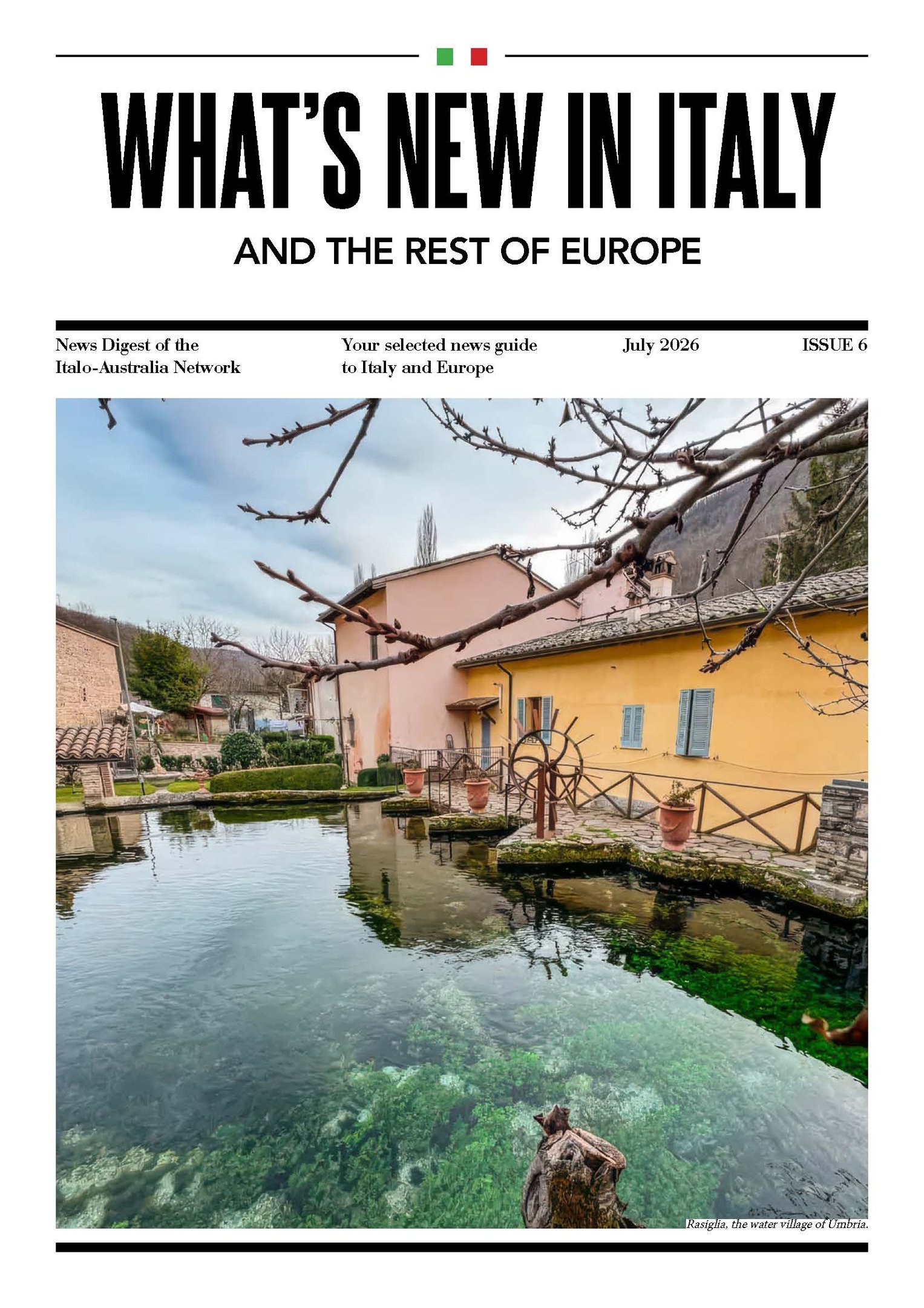 Cover of the July 2026 edition of What is New In Italy magazine
