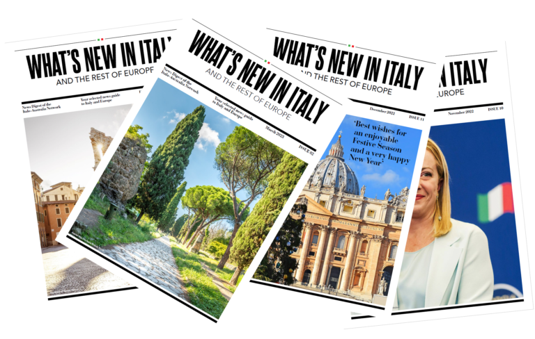 Stack of What is New In Italy sample magazine issue covers