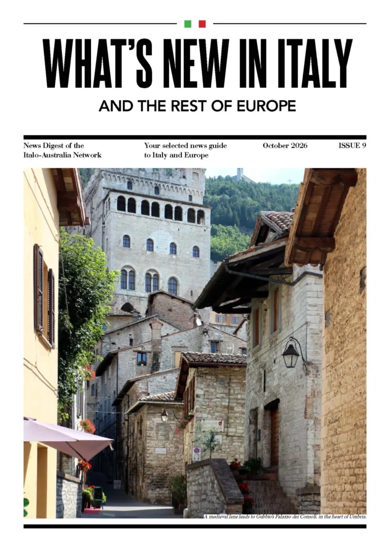 Cover of What’s New in Italy, October 2026, featuring Gubbio in Umbria.